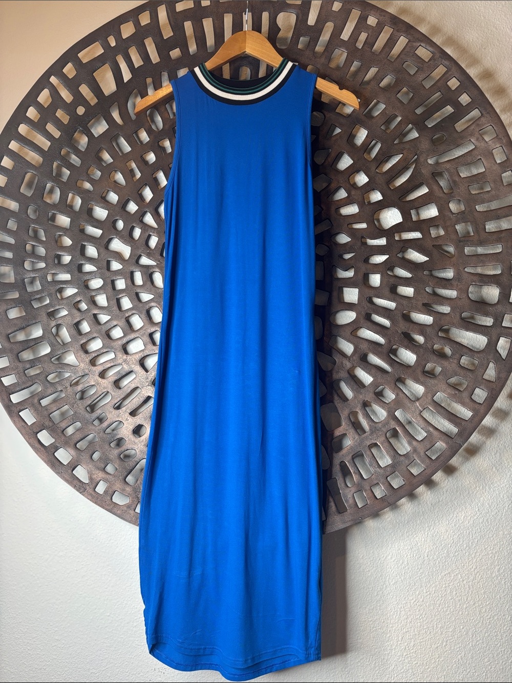 💙 Resort Wear Blue Knit Maxi Dress Size 6 Topshop Sleeveless Stretch Flowy 💙